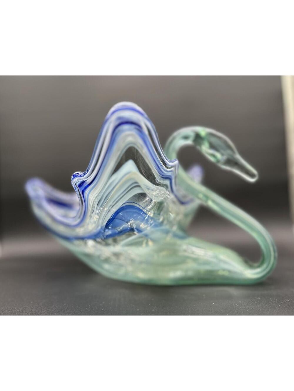 🦢 Vintage Murano Style Teal Blue Art Glass Swan Bowl Centerpiece 🦢